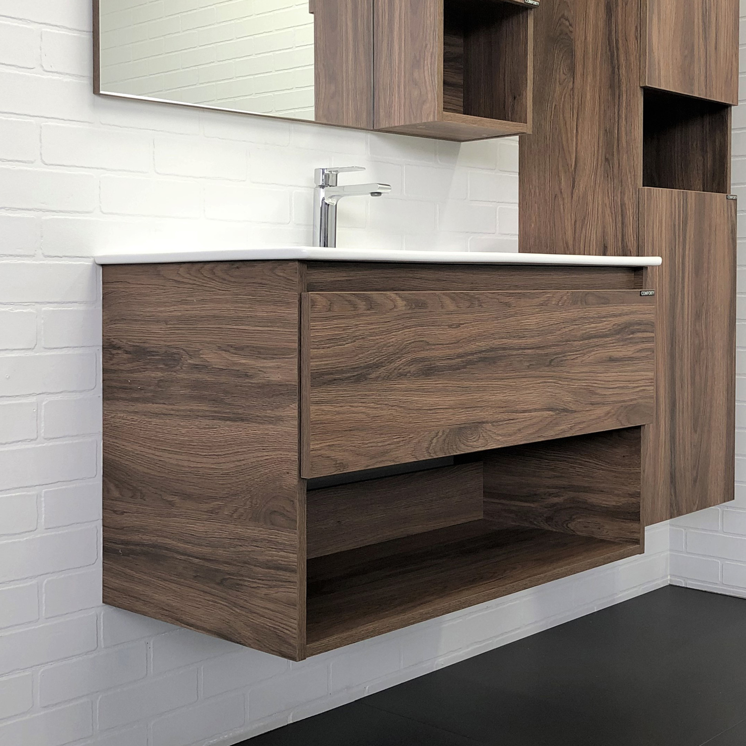 Тумба-умывальник Comforty Бордо 90 дуб темно-коричневый с раковиной Comforty 9090M