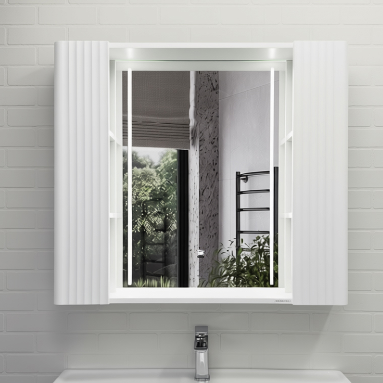 Зеркало-шкаф Comforty Ангара-90 белое, со светодиодной подсветкой и антизапотеванием