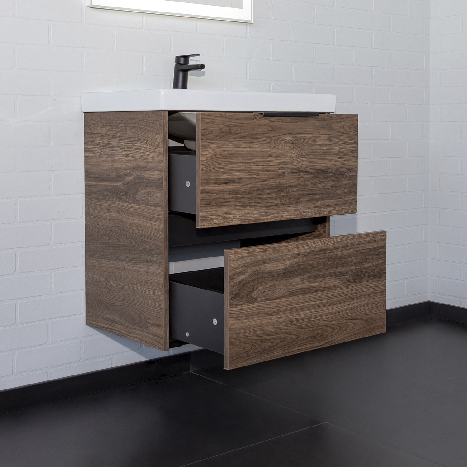 Тумба-умывальник Селенга-60 дуб тёмно-коричневый с раковиной CF19696BX-60