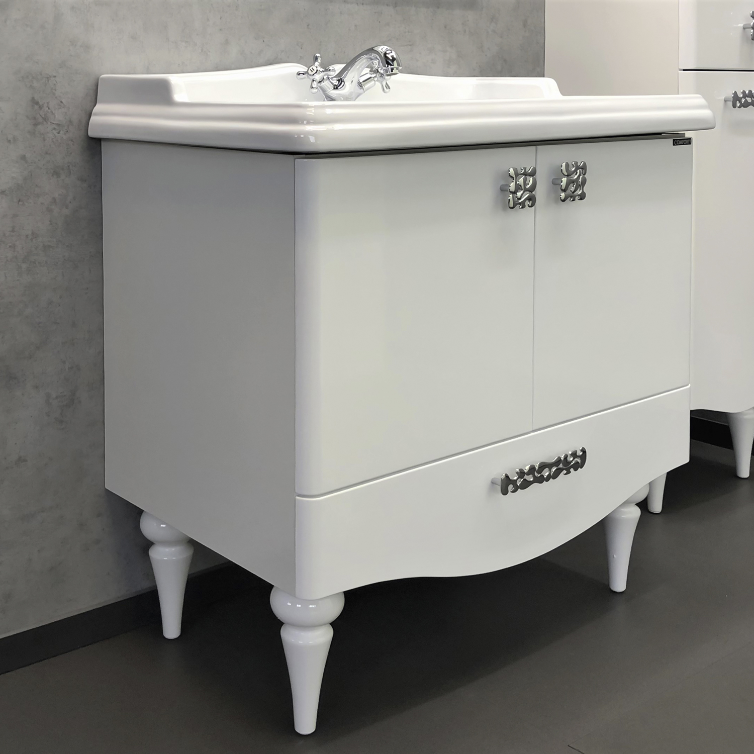 Comforty. Тумба-умывальник "Монако-80-1" белый глянец с раковиной Comforty 3380