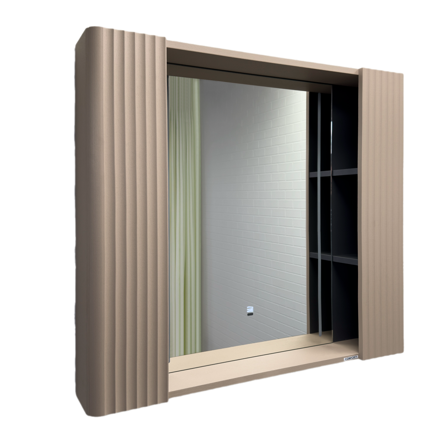 Зеркало-шкаф Comforty Ангара-90 дуб латте со светодиодной подсветкой и антизапотеванием