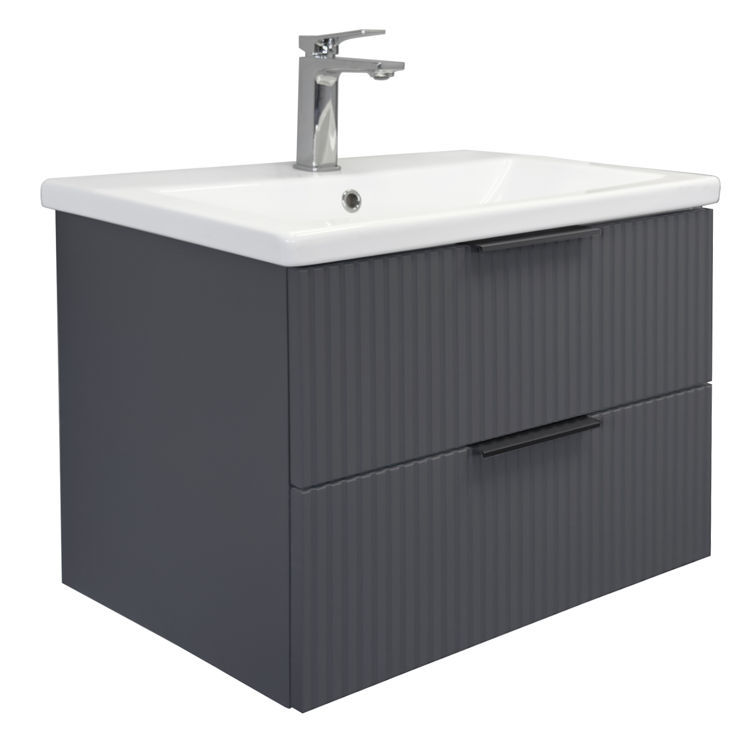 Тумба-умывальник подвесная Comforty Лима-70П2 антрацит с раковиной Комо 70