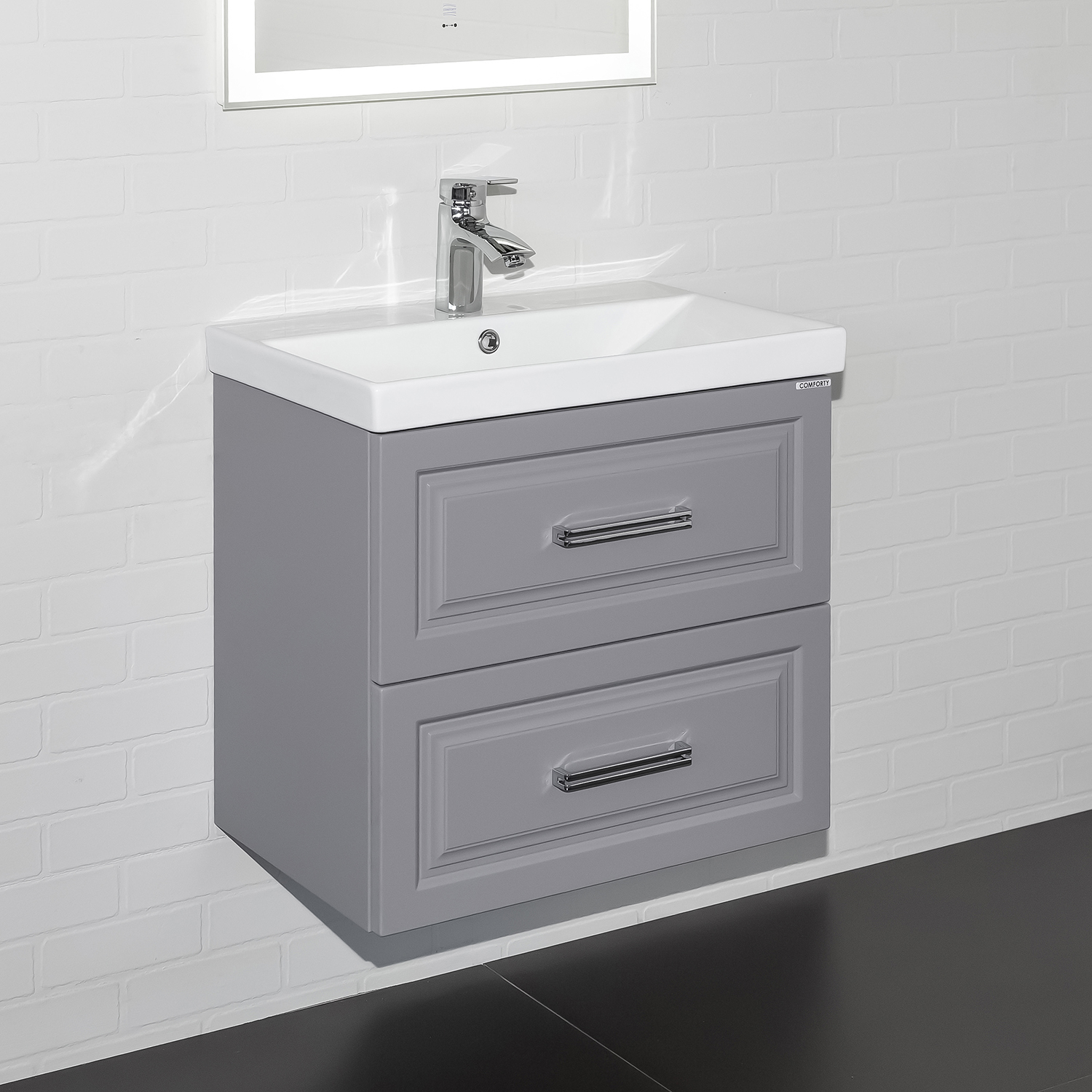 Тумба-умывальник Comforty Бросно-60П2 альпийский иней с раковиной CF19696BX-60