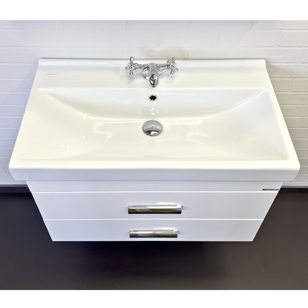 Тумба-умывальник Comforty Никосия-80П белый глянец с раковиной Фест 80