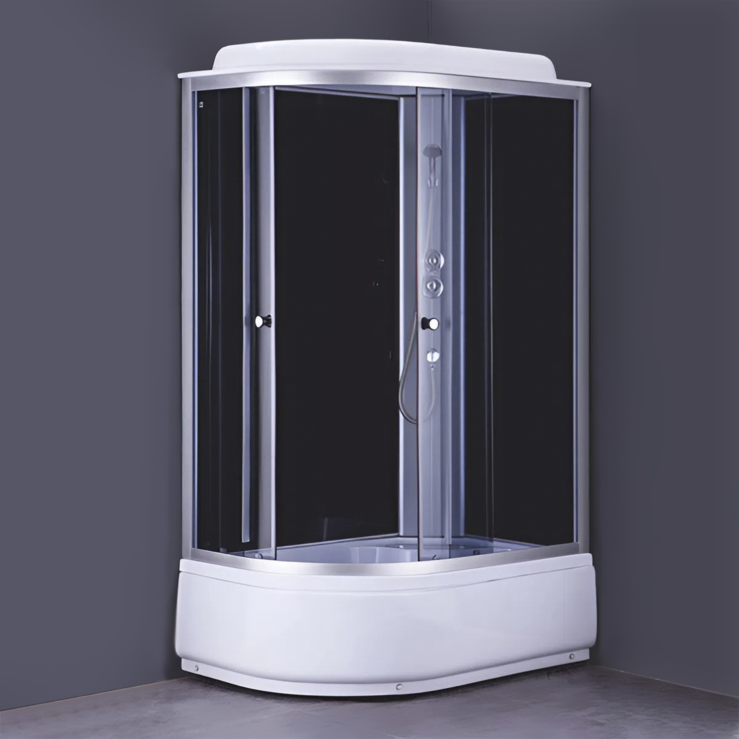 Душевая кабина Comforty 302R NEW правый угол, серое стекло, заднее черное стекло, 1200*800*2150