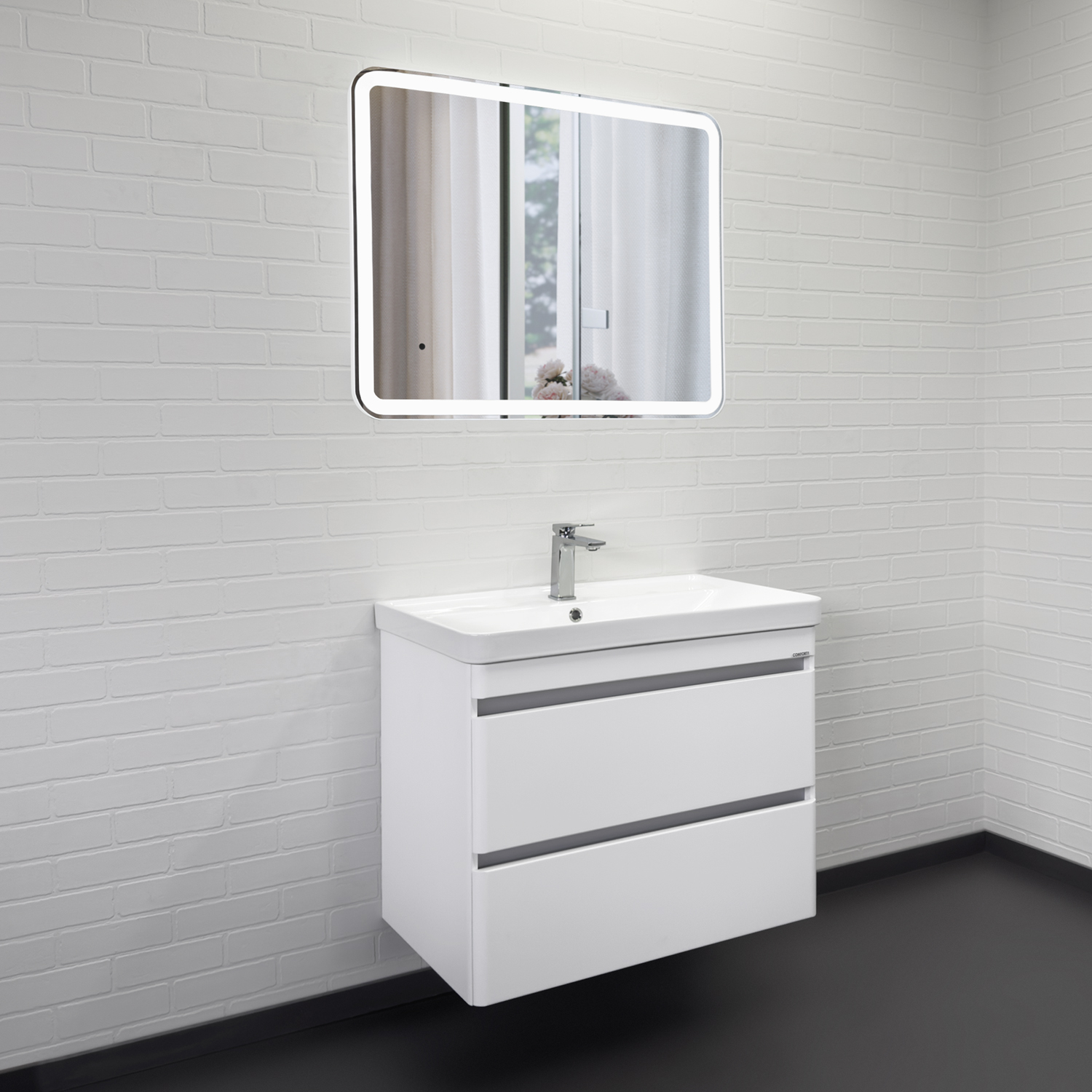 Тумба-умывальник подвесная Comforty Валдай-80П2 белая матовая с раковиной Comforty 4480