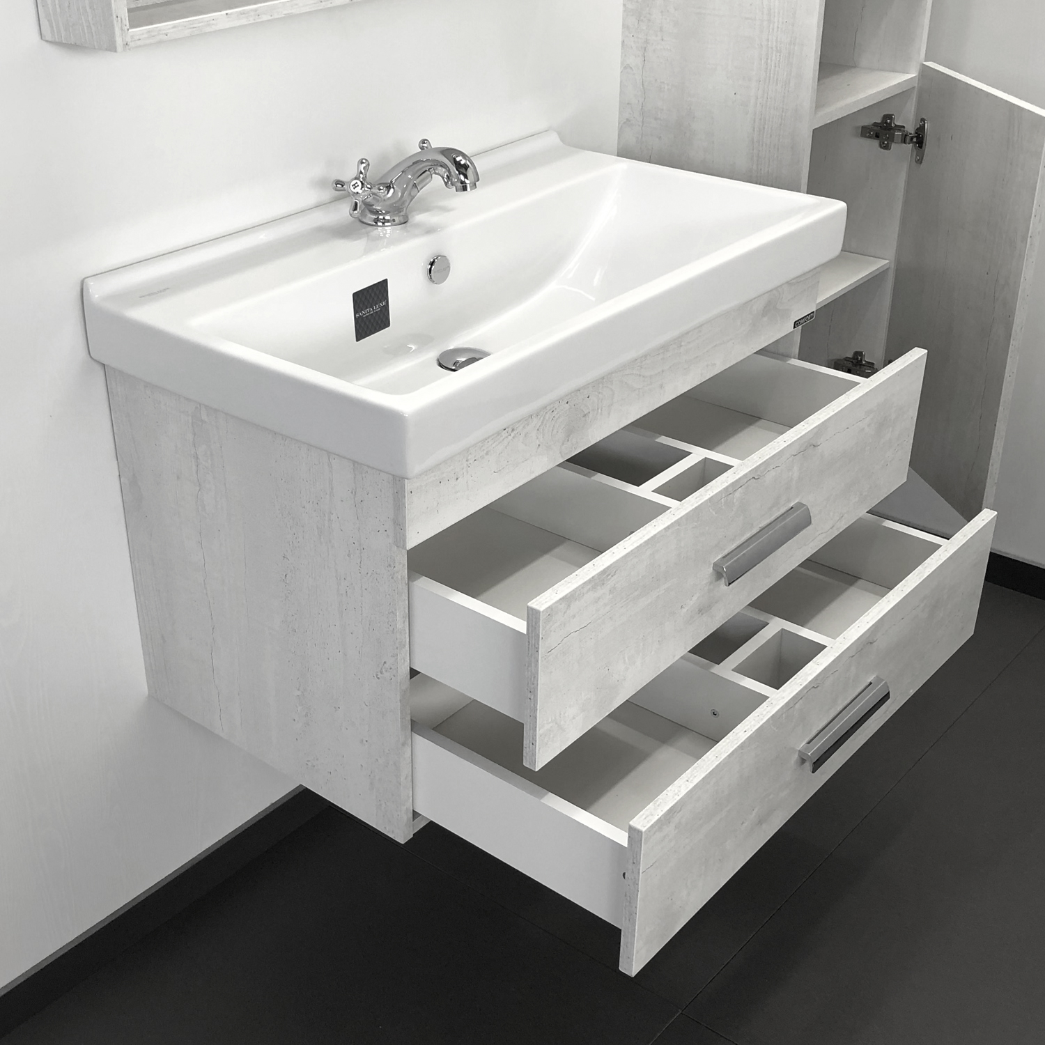 Comforty. Тумба-умывальник "Никосия-80П" дуб белый с раковиной Фест 80