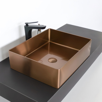 Раковина 50 см из нержавеющей стали CF8WBTB5040RG цвет бронза, с донным клапаном