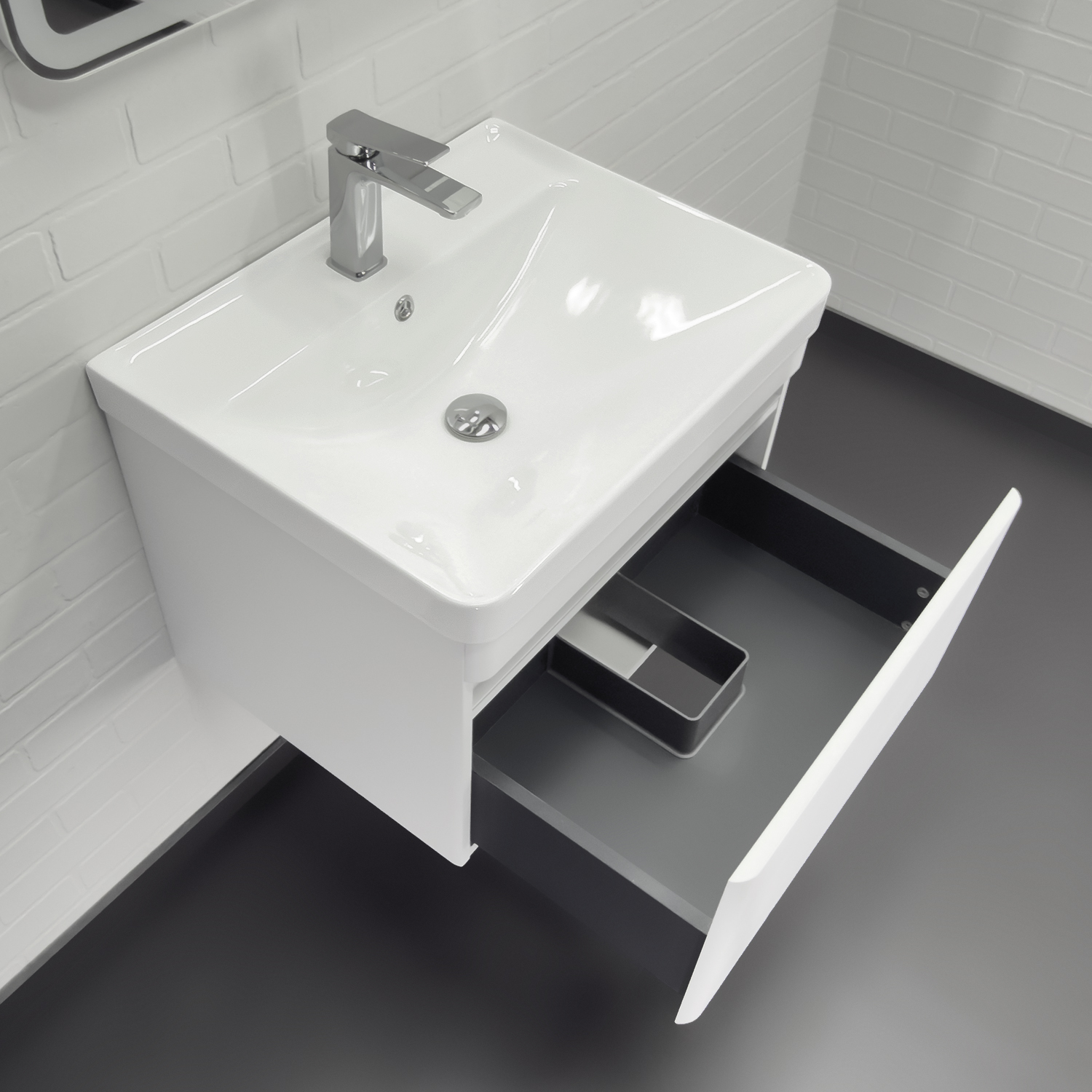 Подвесная тумба-умывальник Comforty Валдай-60П белый матовый с раковиной 4460