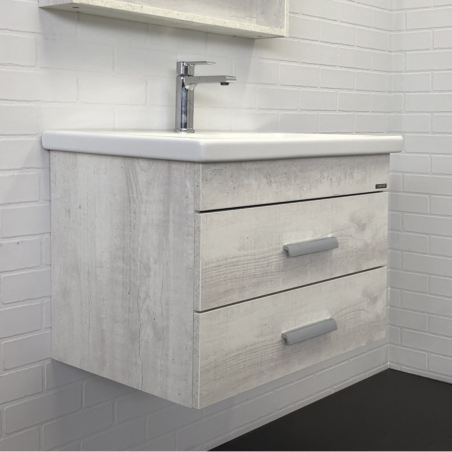 Тумба-умывальник Comforty Никосия-70П дуб белый с раковиной COMO 70