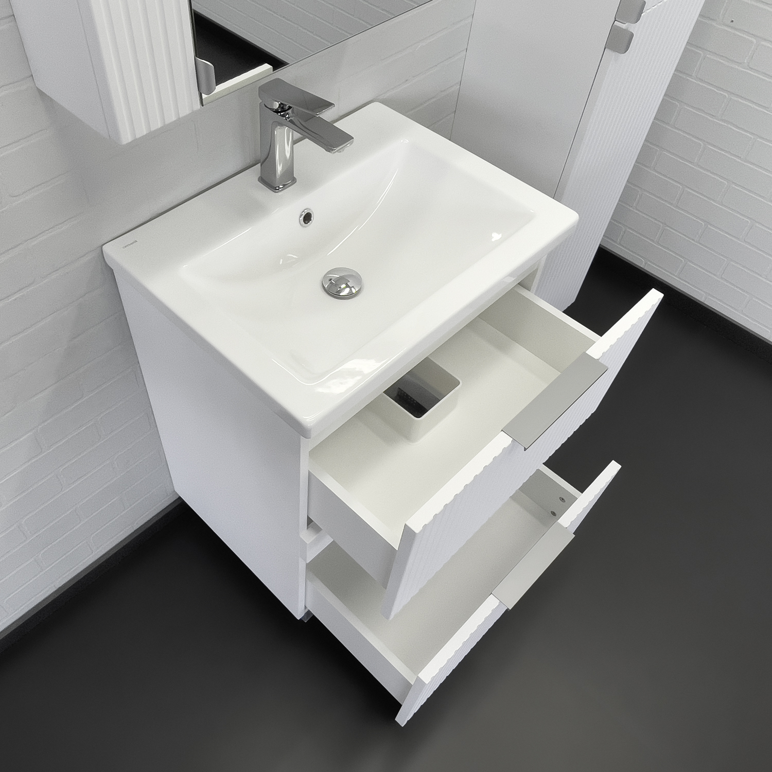 Тумба-умывальник Comforty Лима-60Н2 белый матовый с раковиной Комо 60