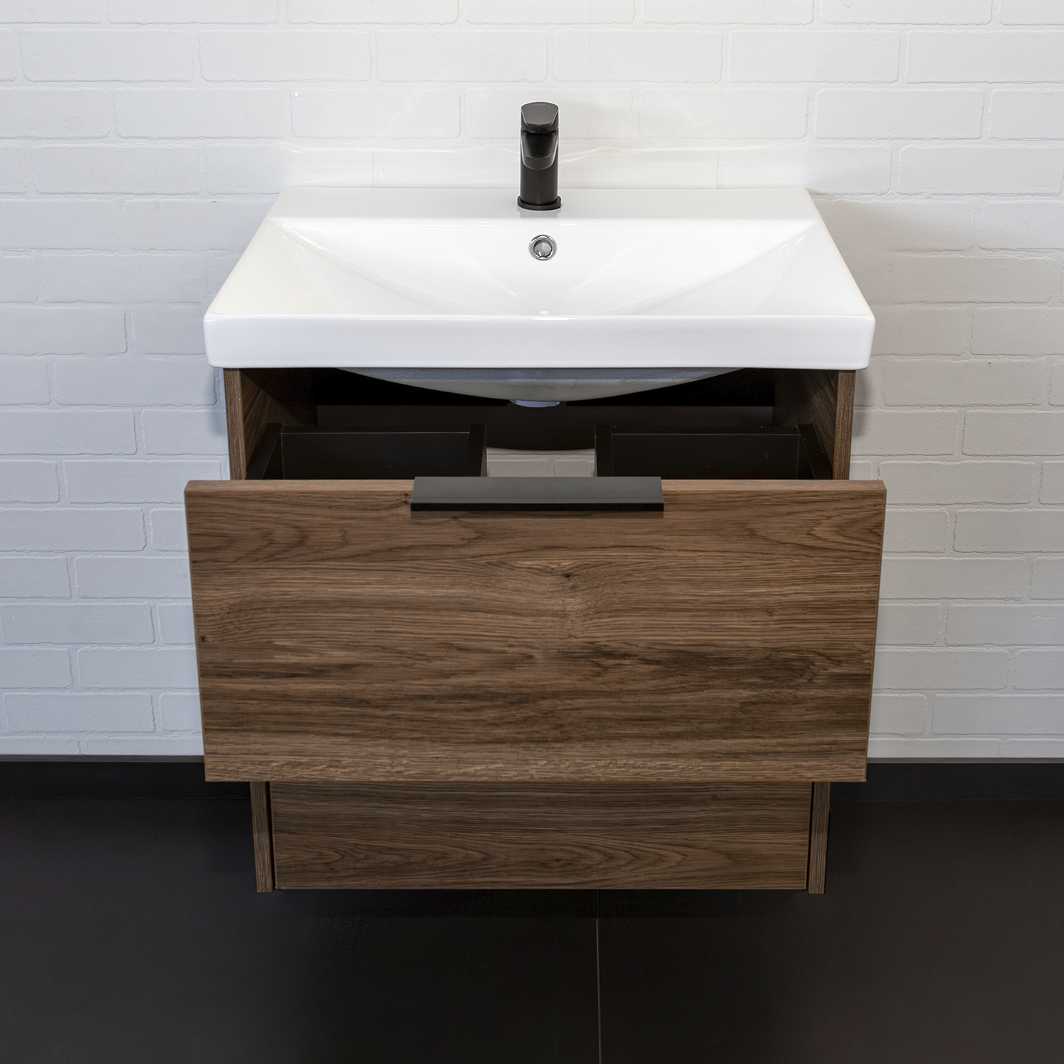 Тумба-умывальник Селенга-60 дуб тёмно-коричневый с раковиной CF19696BX-60