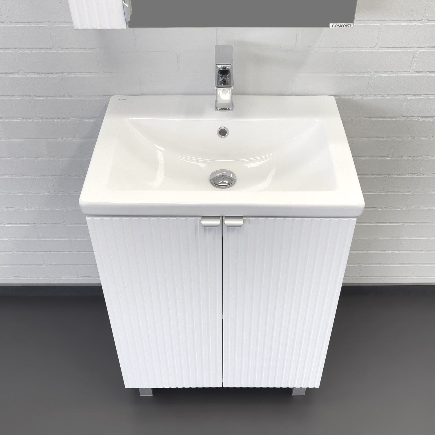Тумба-умывальник Comforty Лима-60Н белый матовый с раковиной Комо 60