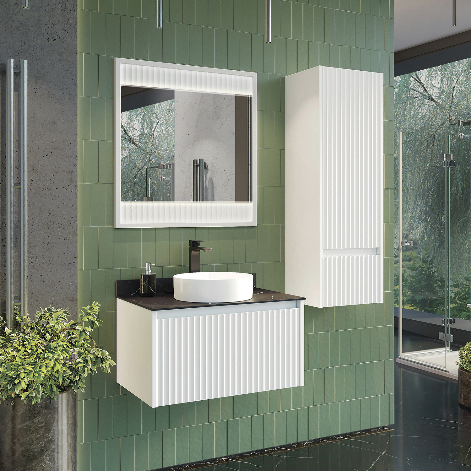 Зеркало Comforty Марсель-75 белое матовое с подсветкой