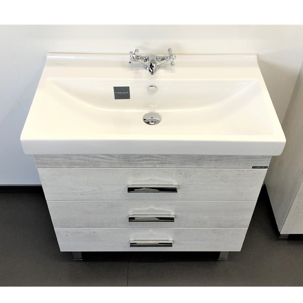 Тумба-умывальник Comforty Никосия-80Н дуб белый с раковиной Фест 80