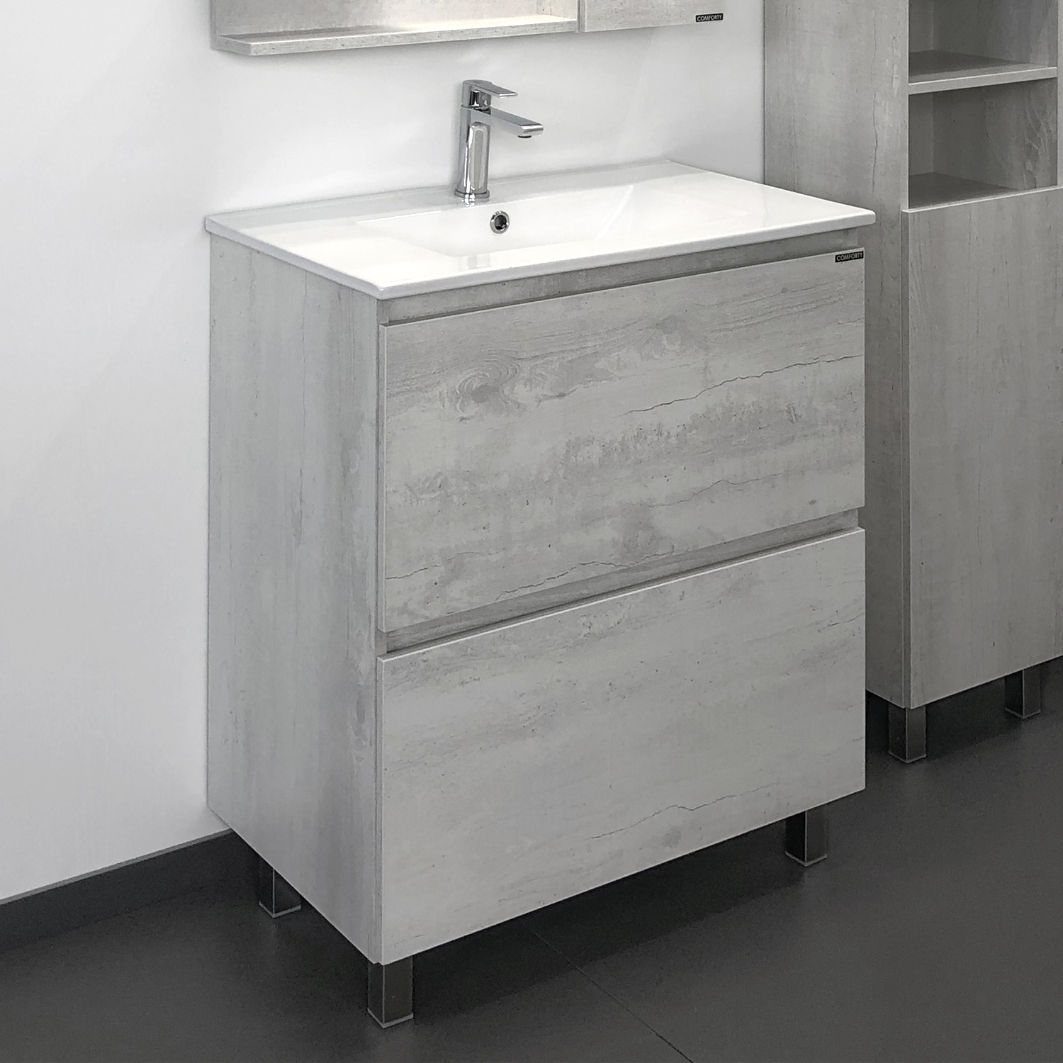 Тумба-умывальник Comforty Верона 75 дуб белый с раковиной Comforty 75Е