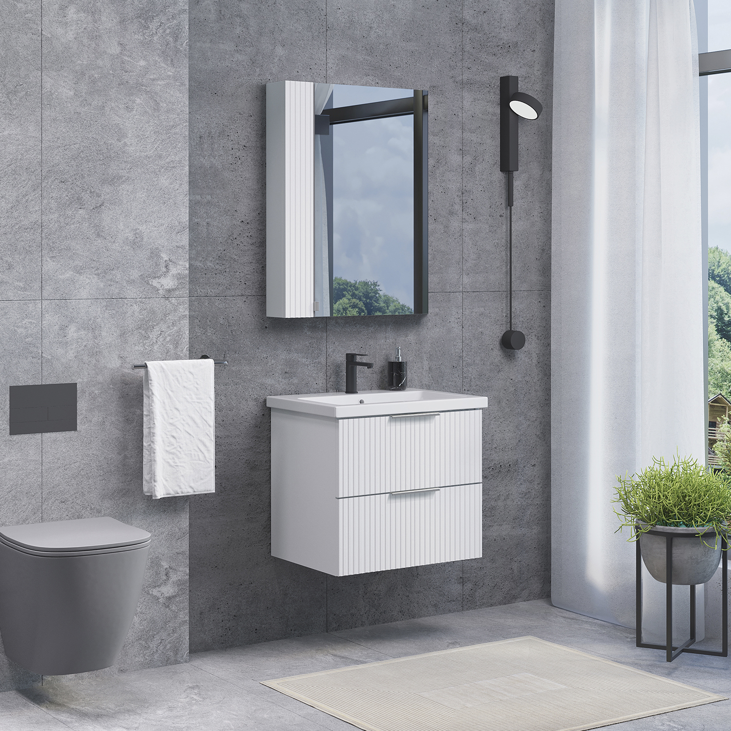 Тумба-умывальник Comforty Лима-60П2 белый матовый с раковиной Комо 60