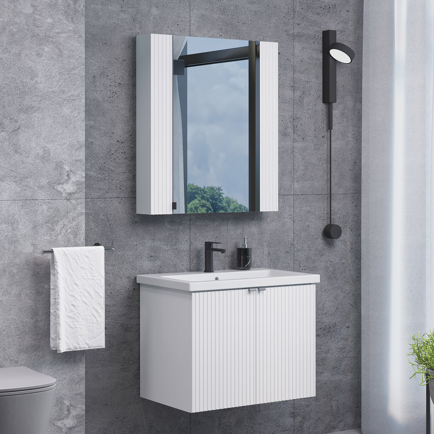 Тумба-умывальник Comforty Лима-70П белый матовый с раковиной Комо 70