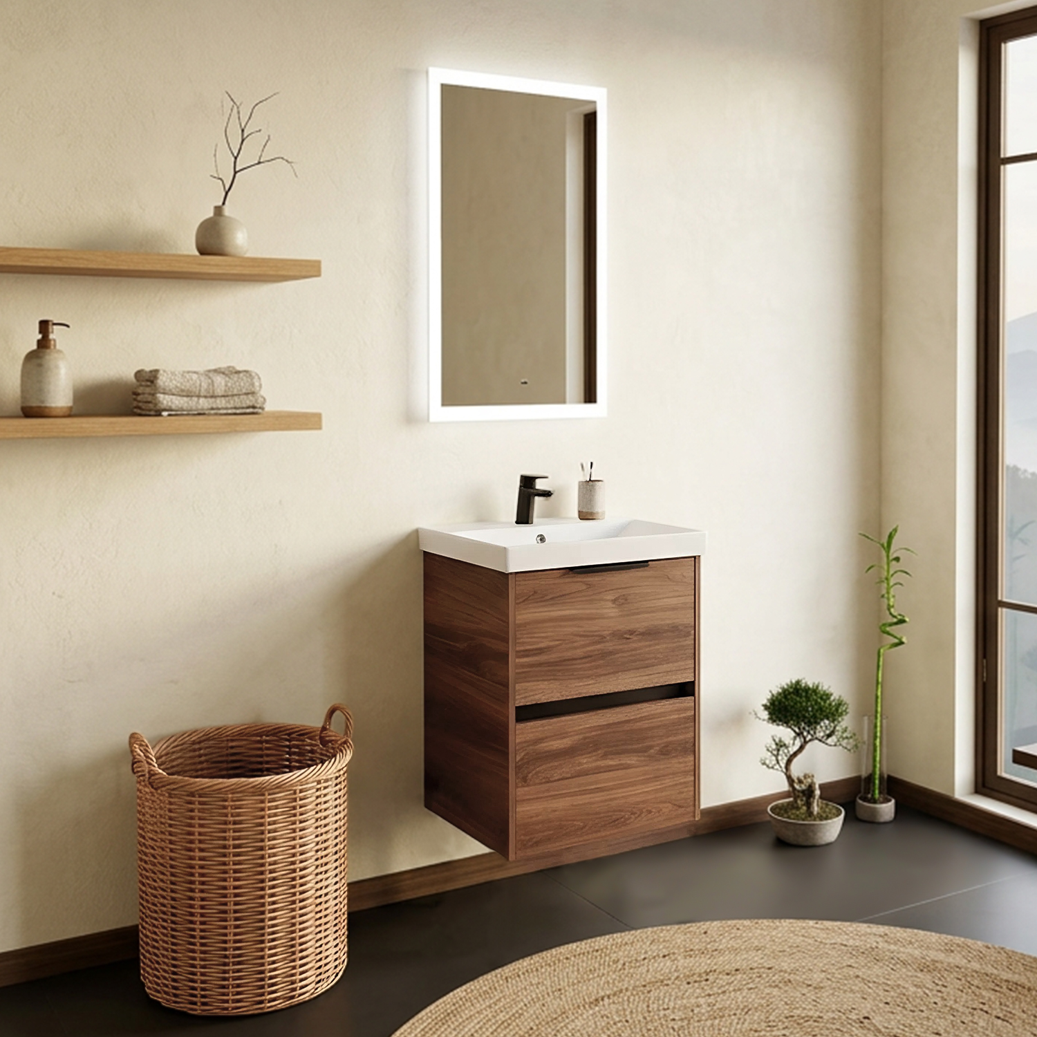 Тумба-умывальник Comforty Селенга-50 цвет дуб тёмно-коричневый с раковиной CF19696BX-50