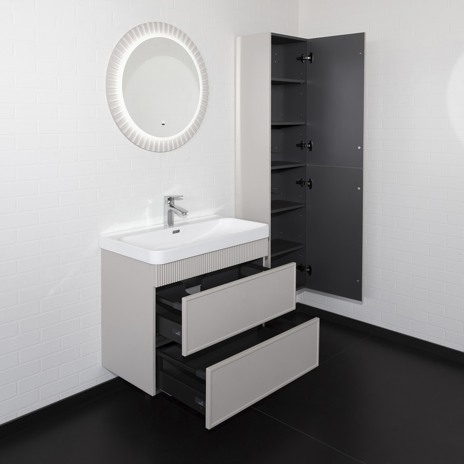 Тумба-умывальник "Мадрид-80М2(Н)" серый шёлк (ножки доп. опция) c раковиной COMFORTY CF19595BX-80