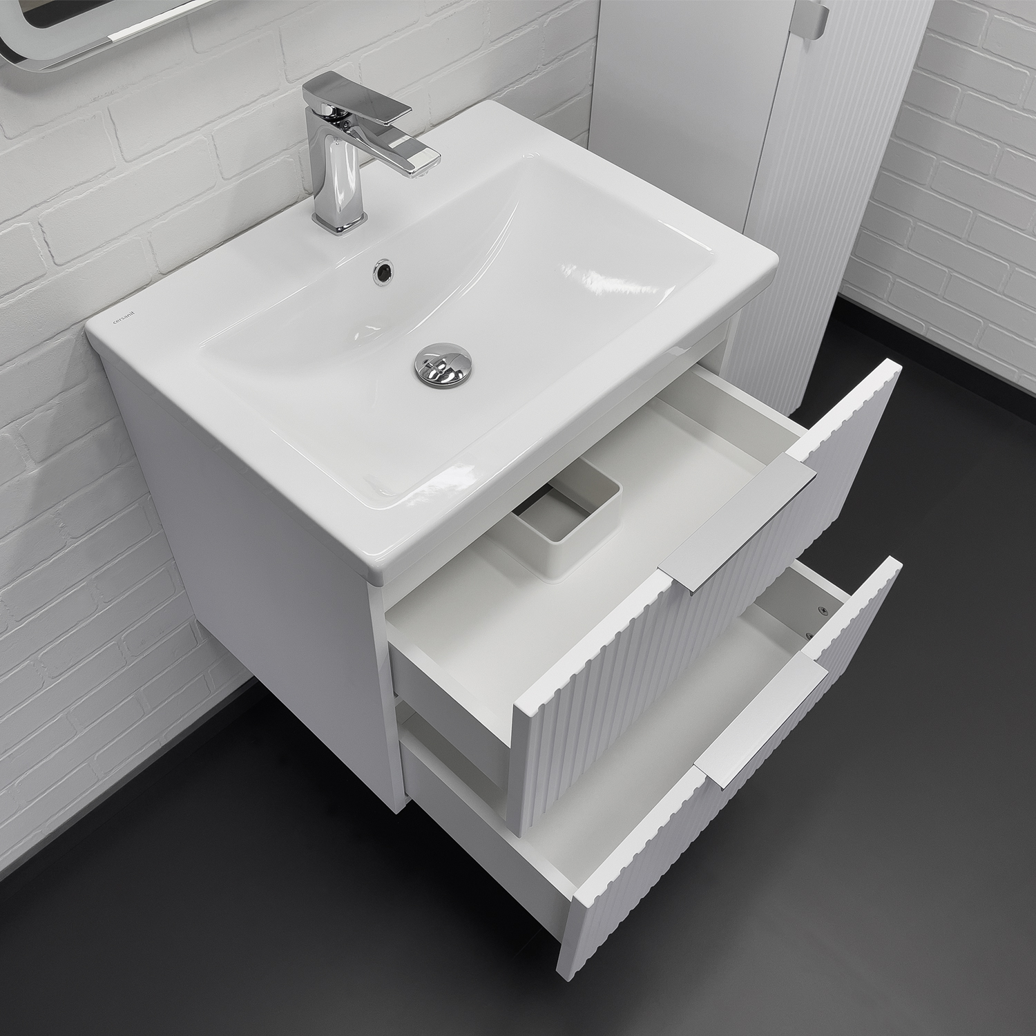 Тумба-умывальник Comforty Лима-60П2 белый матовый с раковиной Комо 60