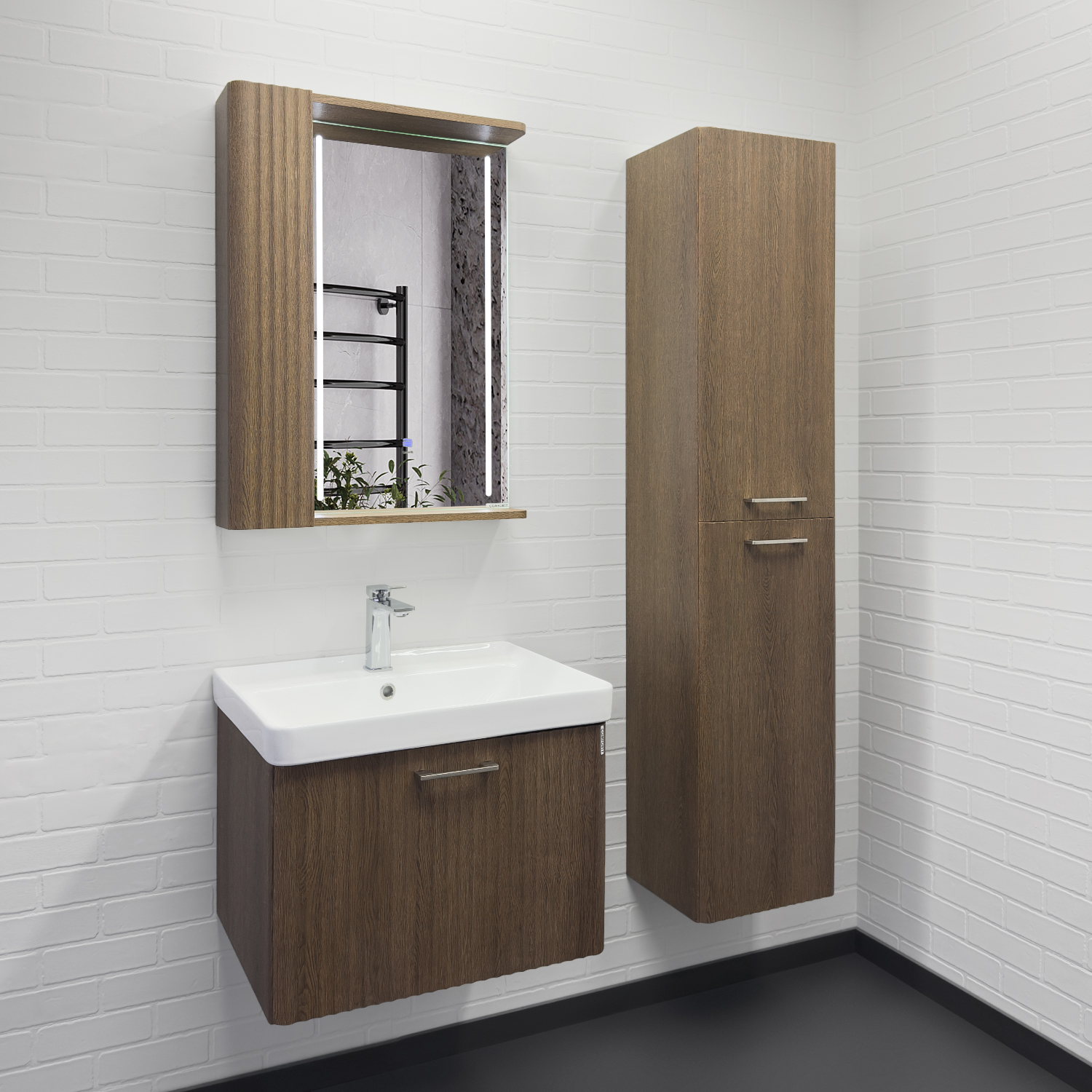 Шкаф-колонна для ванной комнаты Comforty Ангара-35 дуб темно-коричневый