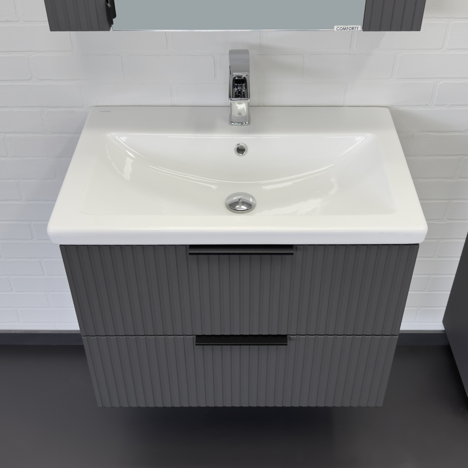 Тумба-умывальник подвесная Comforty Лима-70П2 антрацит с раковиной Комо 70