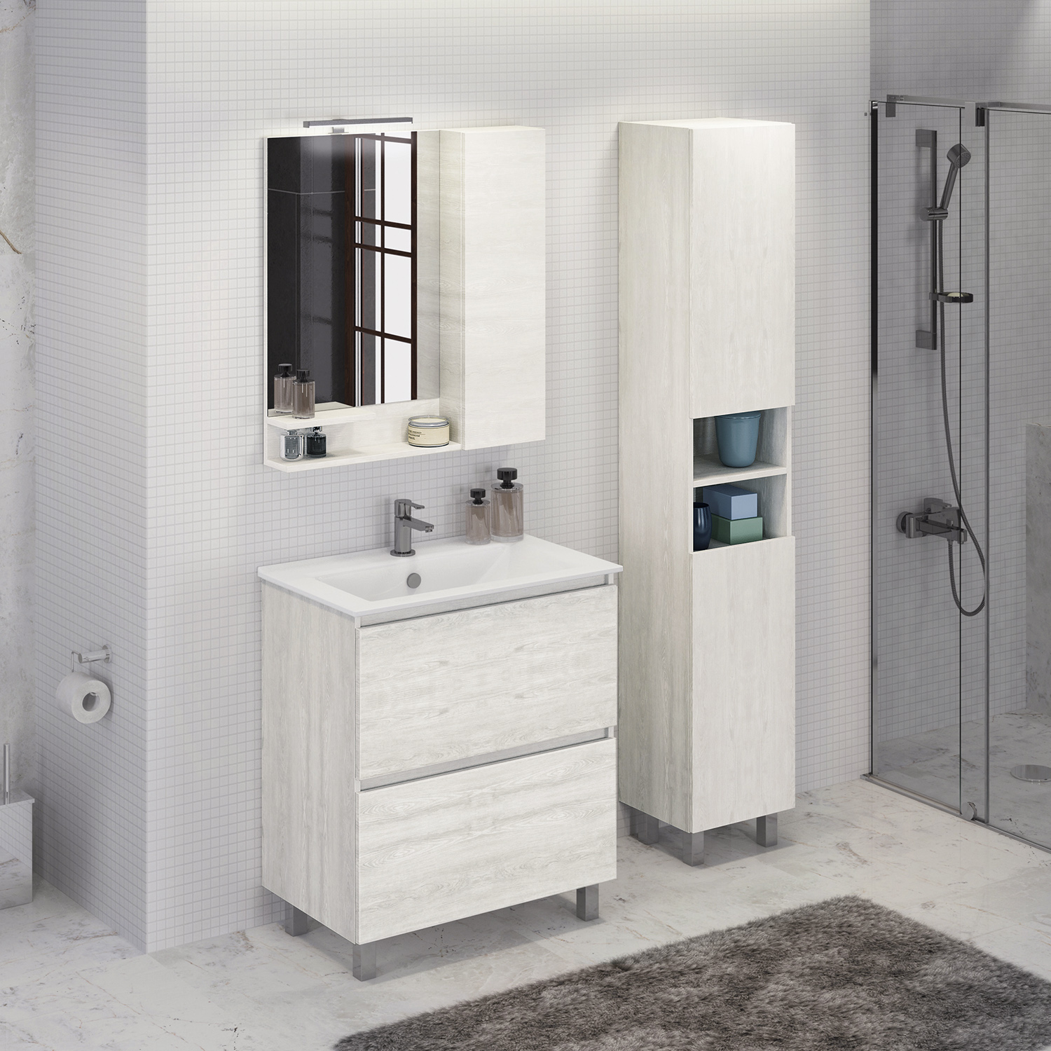 Тумба-умывальник Comforty Верона 75 дуб белый с раковиной Comforty 75Е