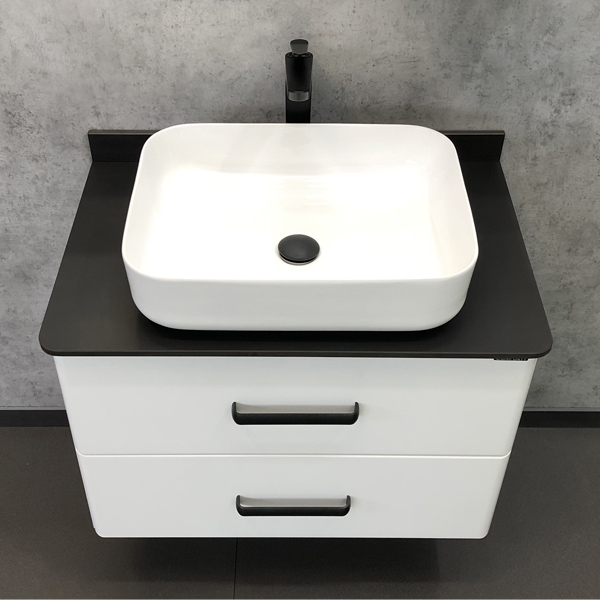 Тумба-умывальник Comforty Амстердам-75 белая с черной матовой столешницей раковина Comforty T-Y9378