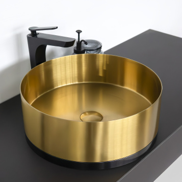 Раковина 40 см из нержавеющей стали CF8WBTD39K цвет золото с чёрной юбкой, с донным клапаном