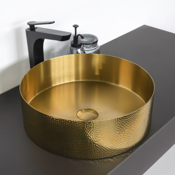 Раковина 40 см из нержавеющей стали с рифленым бортом CF8WBHD39G цвет золото, с донным клапаном