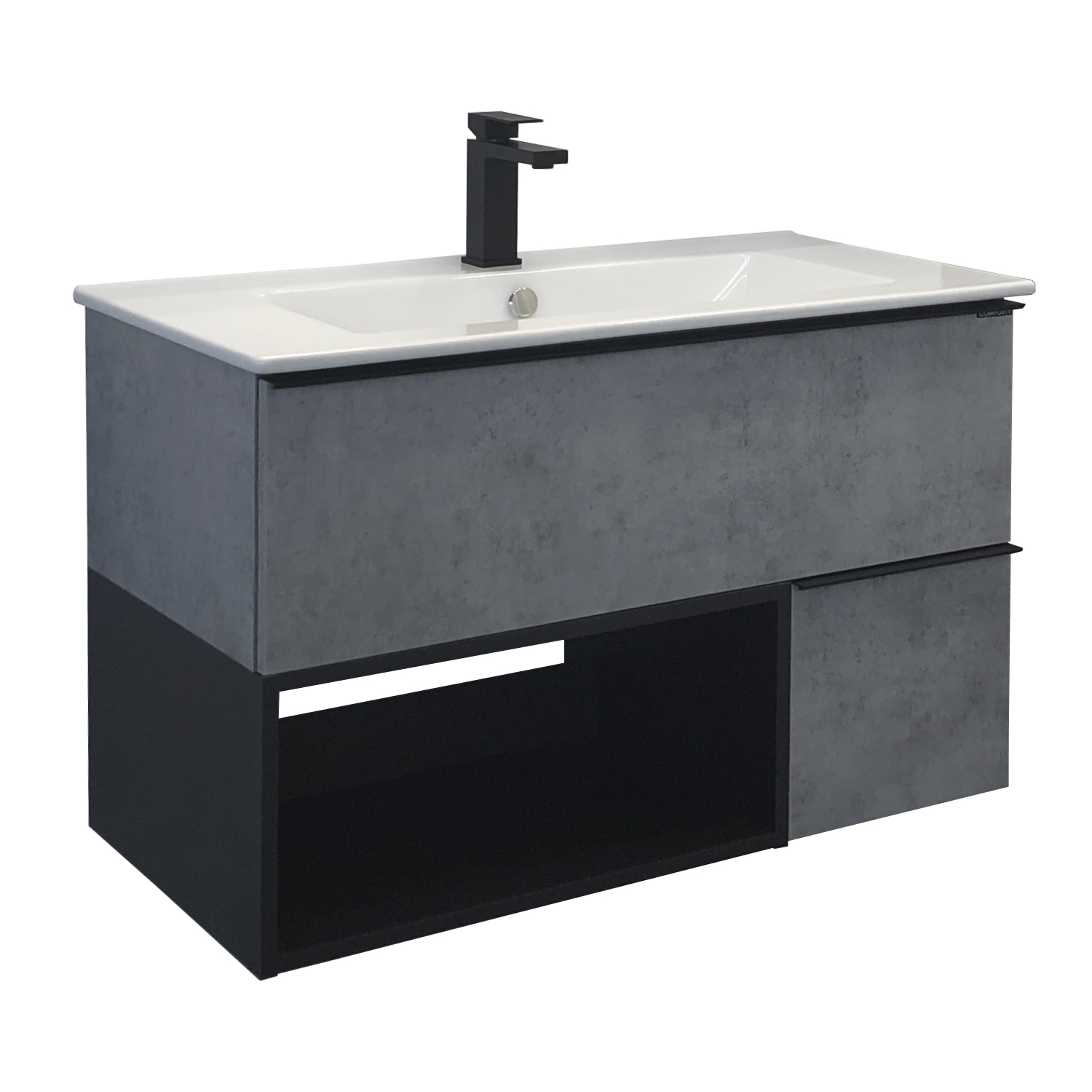Тумба-умывальник Comforty Франкфурт 90 бетон светлый с раковиной Квадро 90