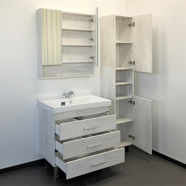 Тумба-умывальник Comforty Никосия-80Н дуб белый с раковиной Фест 80