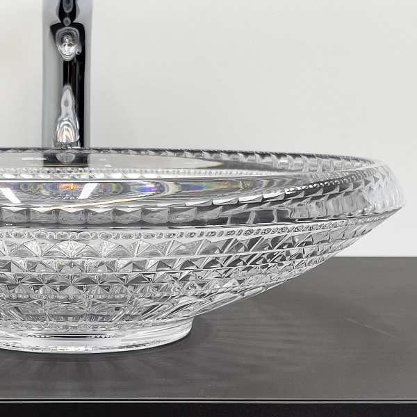 Накладная стеклянная раковина 45 см Comforty CF21205 круглая прозрачное стекло, для ванной