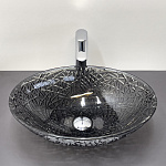 Стеклянная овальная раковина 50 см Comforty CF28002 дымчатое стекло, для ванной на столешницу