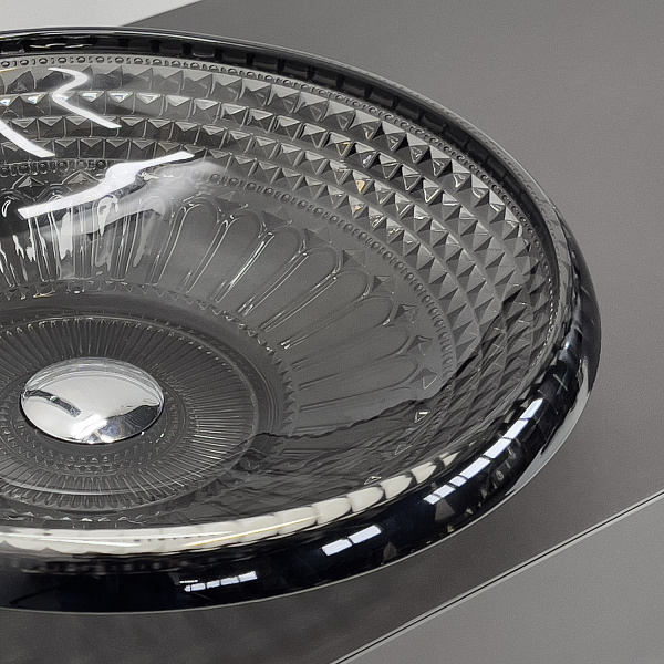 Накладная стеклянная раковина 45 см Comforty CF21206 серый дым, для ванной на столешницу