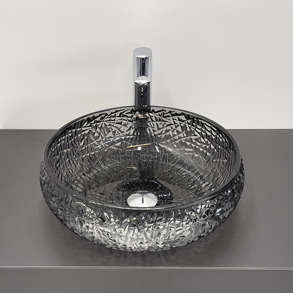 Круглая раковина чаша 40 см для ванной Comforty CF21303 закаленное дымчатое стекло